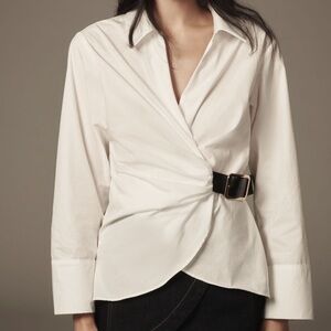 By Anthropologie Buckle Wrap Blouse – White – Size M